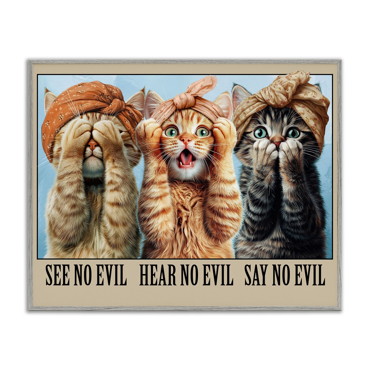 Stupell Industries Speak No Evil Cats Framed Giclee, design by Jim Baldwin